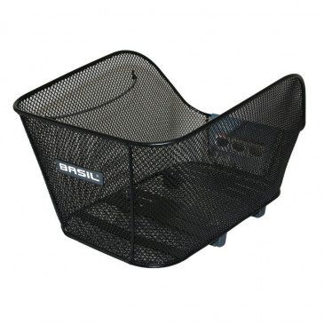 PANIER ARRIERE ACIER NID ABEILLE BASIL ICON MEDIUM NOIR FIXATION WSL SUR COTE PORTE BAGAGE IDEAL POUR E-BIKE/VAE (L38xl23xH21cm) -FIXATION PAR VIS REGLABLE SUR FOND DU PANIER - 8715019112089