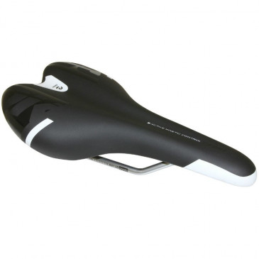 SADDLE- NEWTON FOR ROAD BIKE/MTB KINETIC BLACK / WHITE-BLACK PATTERN 260x140mm -CR-MO RAIL- SILVER 3700948075753