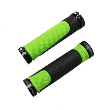 POIGNEE VTT PROGRIP 997 DOUBLE DENSITE OPEN END AVEC LOCK ON NOIR/VERT 130mm (LIVRE AVEC EMBOUTS) (PAIRE) 0801766091253