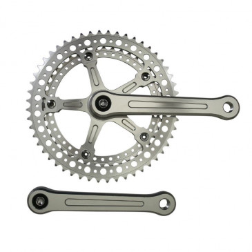 CHAINSET FOR ROAD BIKE- VINTAGE FORGED ALUMINIUM - 170mm SILVER - CHAINRINGS 52/42T. Ø 144 (TAPERED SQUARE 107mm) 3700948112687