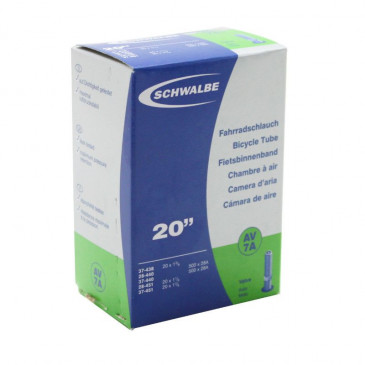 CHAMBRE A AIR VELO 20 x 1 3/8 - 500 x 28A - SCHWALBE VALVE STANDARD TOUT ALU (37-438 à 37-451) (AV7A) 4026495100243