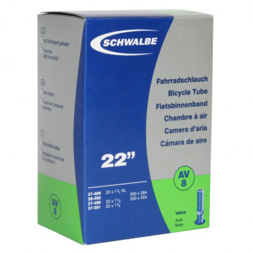 CHAMBRE A AIR VELO 550 x 28-35A - 22" SCHWALBE VALVE STANDARD TOUT ALU (44-484 à 37-501) (AV8) 4026495100304