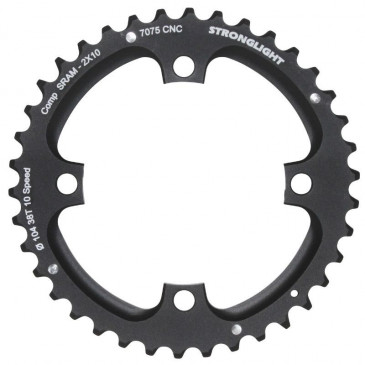 CHAINRING FOR MTB- Ø104 - 4arms-FOR DOUBLE- 38T. Ø104 2X10 OUTER BLACK STRONGLIGHT . 10 Speed For SRAM XO Threaded - Thickness 5 mm 3700223710850