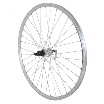 ROUE VTC PATIN BLOCAGE 700 x 35 - 28" ER10 ARGENT ARRIERE MOYEU QC300 CASSETTE 10/9/8V 36 RAYONS JANTE 19C 3660429072353