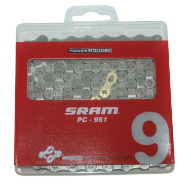 CHAIN FOR BICYCLE - 9 SPEED.SRAM PC-951 FOR ROAD BIKE/MTB BLACK 114 LINKS (1/2"x11/128") 0710845019517