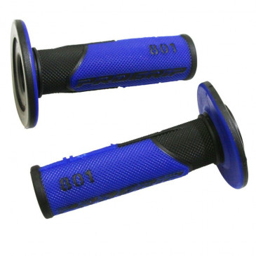 REVETEMENT POIGNEE PROGRIP MOTO OFF ROAD 801 DOUBLE DENSITE BASE NOIR/BLEU CLOSED END 115mm (CROSS/MX) (PAIRE) 0801766033048