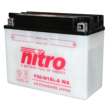 BATTERIE 12V 20 Ah N50-N18L-A NITRO CONVENTIONNELLE AVEC ENTRETIEN (Lg205xL90xH162) (EQUIVALENT Y50-N18L-A) 5414837145431