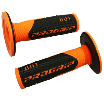 REVETEMENT POIGNEE PROGRIP MOTO OFF ROAD 801 DOUBLE DENSITE FLUO DESIGN ORANGE FLUO/NOIR CLOSED END 115mm (CROSS/MX) (PAIRE) 0801766065520