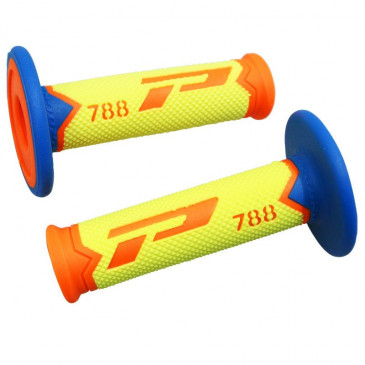 GRIP- PROGRIP OFF ROAD 788 TRIPLE DENSITY SPECIAL EDITION FLUO ORANGE/BLUE LIGHT/YELLOW 115mm (PAIR) (CROSS/MX) 0801766078353