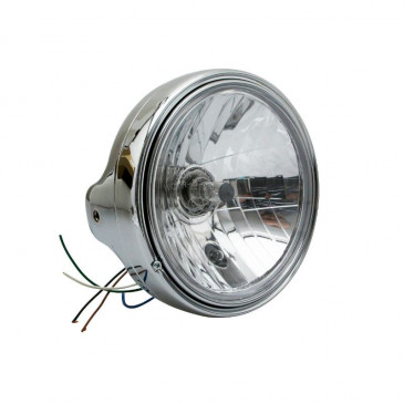 HEADLIGHT FOR MOTORBIKE - AVOC Ø200 - PLAIN BOWL Ø180mm - BULB H4 60/55W + PARKING LIGHT - CHROME (CE APPROVED) STEEL BODY 3700948101063