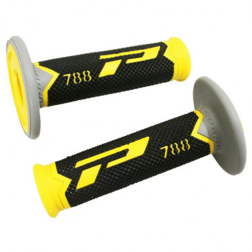 REVETEMENT POIGNEE PROGRIP MOTO OFF ROAD 788 TRIPLE DENSITE BASE COLOR JAUNE/NOIR/GRIS CLOSED END 115mm (CROSS/MX) (PAIRE) 0801766007933