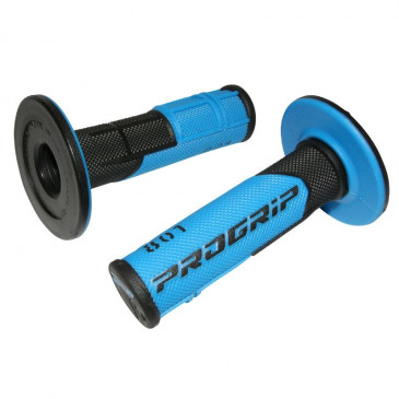 REVETEMENT POIGNEE PROGRIP MOTO OFF ROAD 801 DOUBLE DENSITE BASE NOIR/BLEU LIGHT CLOSED END 115mm (CROSS/MX) (PAIRE) 0801766080080