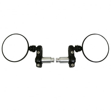 MIRROR FOR MOTORBIKE AVOC MILWAUK ROUND (BAR END MIRROR) RIGHT/LEFT - ALUMINIUM BLACK 103mm CHROMED Ø 8 + 2 REDUCERS M10 (PAIR) 3700948109687