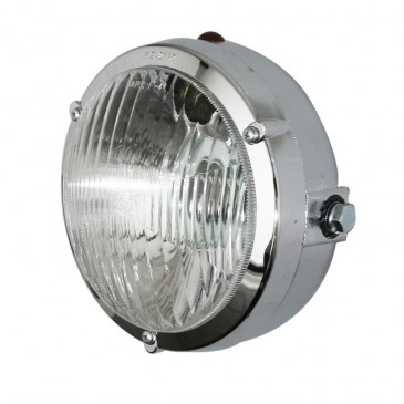 HEADLIGHT FOR MOPED PEUGEOT 103 ROUND SHAPED Ø 103mm CHROMED (P26s+ FUNCTION INDICATOR ) APPROVED- -SELECTION P2R- 3701213417650