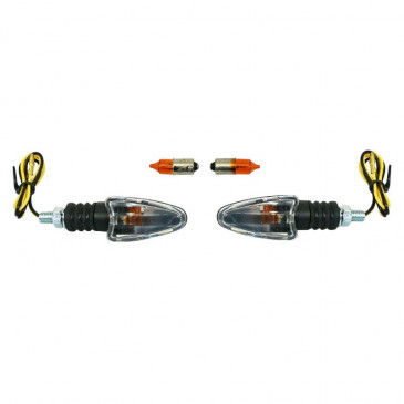 TURN SIGNAL (UNIVERSAL) REPLAY ARROW TRANSPARENT/BLACK (PAIR) ** (BULB 12V 10 W BA9S - G11) (L 79mm / H 28mm / Wd 41mm) 3700948114476