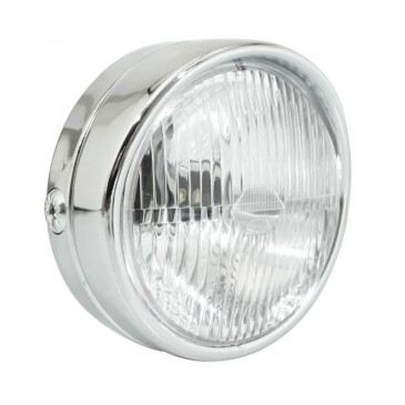 HEADLIGHT FOR MOPED - CHROME WITH SWITCH Ø 140mm WITH CHROME CAP (BA20D UNIVERSAL) -SELECTION P2R- 3701213422576