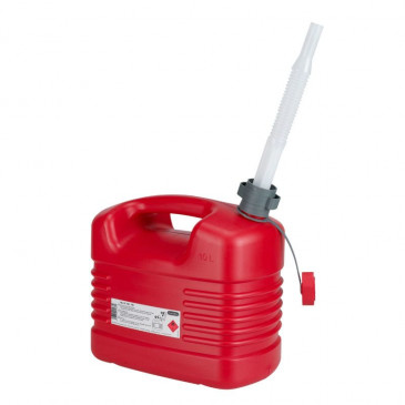 JERRYCAN/BIDON ESSENCE/CARBURANT PRESSOL EN POLYETHYLENE ROUGE AVEC BEC FLEXIBLE 10L 4103810211331