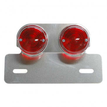 LICENSE PLATE HOLDER +TAIL LIGHT UNIVERSAL REPLAY (ON PLATE) ROUND SHAPED -RED/SILVER ** (L 171mm / H 30mm / Wd 105mm) ** 3700948035405