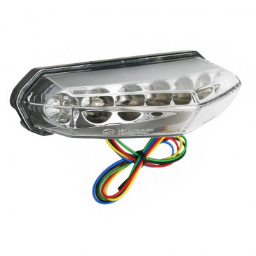 FEU ARRIERE 50 A BOITE ADAPTABLE DERBI 50 SENDA DRD, X-RACE, X-TREME/GILERA 50 SMT, RCR TRANSPARENT A LED AVEC CLIGNOTANTS (ENTRAXE FIXATION 112mm) (HOMOLOGUE CE) -REPLAY- 3700948035344