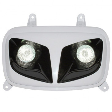 DOUBLE OPTIQUE SCOOT REPLAY RR8 POUR MBK 50 BOOSTER 2004>/YAMAHA 50 BWS 2004> BLANC/NOIR AVEC 2 HALOGENES 20W ** 3700948033517