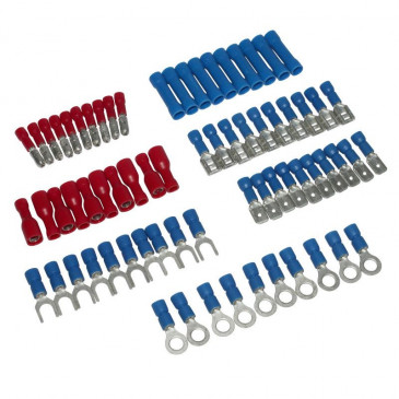 COSSE ELECTRIQUE PRE-ISOLEE UNIVERSELLE BLEU + ROUGE POUR FIL 0,5 à 2,5 mm² (ASSORTIMENT SACHET DE 70 PIECES) -P2R- 3700948058060