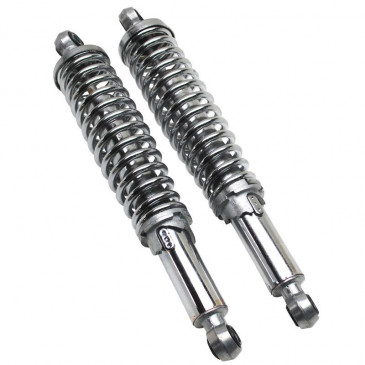 SHOCK ABSORBERS FOR MOPED - ADJUSTABLE - CHROME (CENTRES 330mm) UPPER ATTACHMENT Ø10mm-LOWER ATTACHMENT Ø8mm (PAIR) 3700948139646