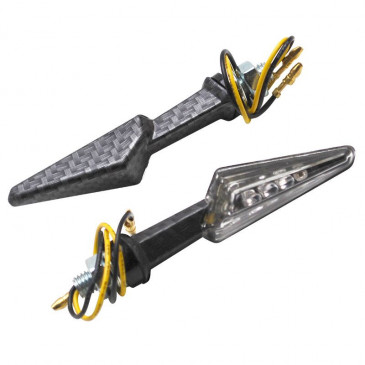 TURN SIGNAL (UNIVERSAL) REPLAY MINI "HALF-ARROW" -LEDS- TRANSPARENT/CARBON MAT (PAIR) **(L 81mm / H 21mm / Wd 28mm) 3700948032565