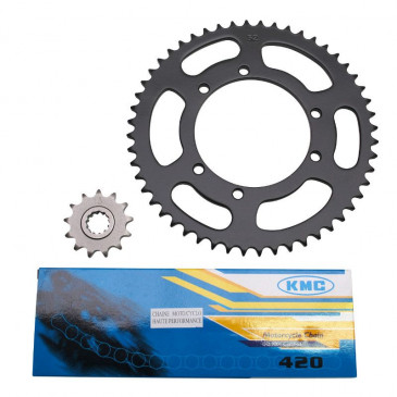 CHAIN AND SPROCKET KIT FOR PEUGEOT 50 XP6 SM 1996>2001 420 13X52 (BORE Ø 100mm) BLACK -SELECTION P2R- 3700948060964