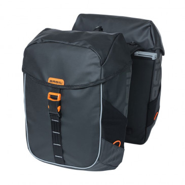 DOUBLE BAG FOR BICYCLE - REAR - BASIL MILES WATERPROOF 34Lt - BLACK/ORANGE - MIK SYSTEM ON CARRIER (34x16x43cm) 8715019181122