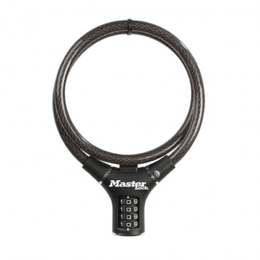 ANTIVOL VELO / TROTTINETTE CABLE A COMBINAISON MASTERLOCK DIAM 12 mm L 90 cm NOIR - NIVEAU SECURITE 7 3520190937124