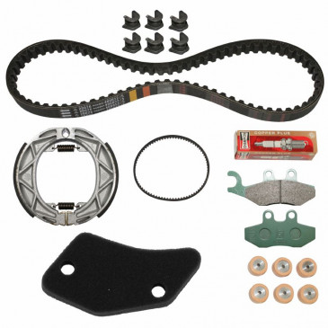 KIT ENTRETIEN SCOOT ORIGINE PIAGGIO 50 FLY 2T 2005> (AVEC PLAQUETTES DE FREIN) -1R000386-