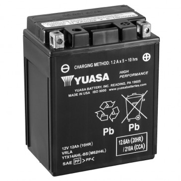 BATTERY 12V 12 Ah YTX14AH-BS YUASA MF MAINTENANCE FREE HIGH PERFORMANCE SUPPLIED WITH ACID PACK (Lg134xWd89xH166) 0048493621142