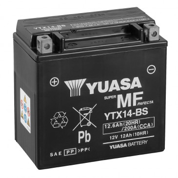 BATTERY 12V 12 Ah YTX14-BS YUASA MF MAINTENANCE FREE-SUPPLIED WITH ACID PACK (Lg150xWd87xH145) 5050694036910