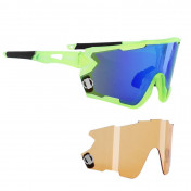 ADULT CYCLING GLASSES- NEWTON NAGAS - FLUO YELLOW FRAME (2 INTERCHANGEABLE SOLAR LENSES :BLUE and ORANGE) IN A SOFT BOX - POSSIBLE TO ORDER CLEAR GLASS Ref 171352. 3700948219409