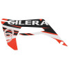 DECAL- FRONT LEFT COWL "PIAGGIO GENUINE PART" BLACK/RED - GILERA 50 SMT, RCR 2018> -2H002135-