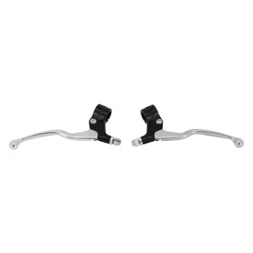 LEVERS KIT FOR MOPED - ALU POLISHED/BLACK LONG M77 (PAIR) -SELECTION P2R- 3700948208557