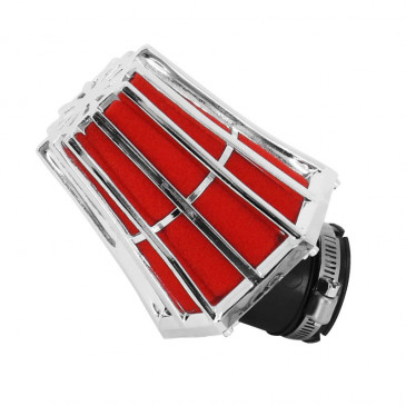 FILTRE A AIR REPLAY HEXAGONAL CHROME MOUSSE ROUGE FIXATION COUDE 45° DIAM 35/28 3700948035849