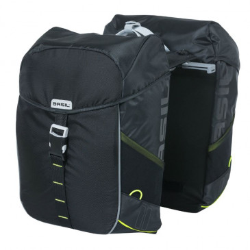 SACOCHE ARRIERE VELO DOUBLE BASIL MILES WATERPROOF 32L NOIR LISERET JAUNE FLUO (PAIRE) (44x14x30cm) - FIXATION SYSTEME MIK (COMPATIBLE AVEC 157030 INCLUS) 8715019177842