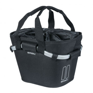 FRONT BASKET - CANVAS - BASIL 2DAY 15Lt - BLACK -WITH HANDLE - FIXATION CLIP AUTOMATIC CLIPS ON CARRIER - COMPATIBLE KLICKFIX SYSTEM (NON INCLUDED) 8715019112522