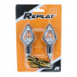 TURN SIGNAL (UNIVERSAL) REPLAY MINI "DIAMOND"+ORANGE BULB - TRANSPARENT/BLACK (PAIR) -CEE APPROVED- (L 78mm / H 37mm / Wd 32mm) 3700948032596