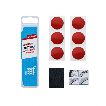 REPAIR KIT - FOR BICYCLE INNER TUBE- WELDTITE RED DEVILS WITH SELF-ADHESIVES PATCHES (RED) - IN BOX (6 SELF-ADHESIVE PATCHES 25mm + SCRAPPER) WITH INSTRUCTIONS 5013863010364