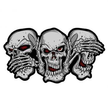 STICKER LETHAL THREAT MINI SEE SPEAK HEAR NO EVIL SKULLS (60x80mm) 7577850028100