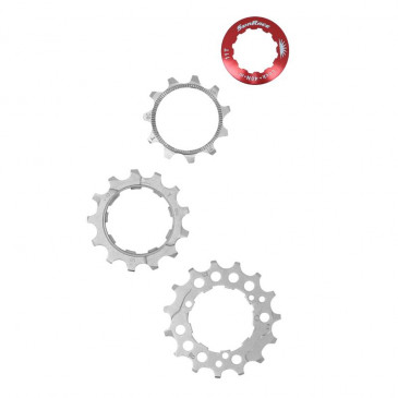 3 SPROCKETS KIT - SUNRACE for CASSETTE 10 Speed . (11-13-15 Teeth) METALLIC SILVER- WITH LOCKNUT. 4710944264166