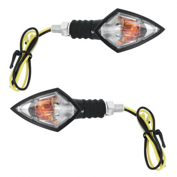 TURN SIGNAL (UNIVERSAL) REPLAY MINI "DIAMOND"+ORANGE BULB - TRANSPARENT/BLACK (PAIR) -CEE APPROVED- (L 78mm / H 37mm / Wd 32mm) 3700948032596