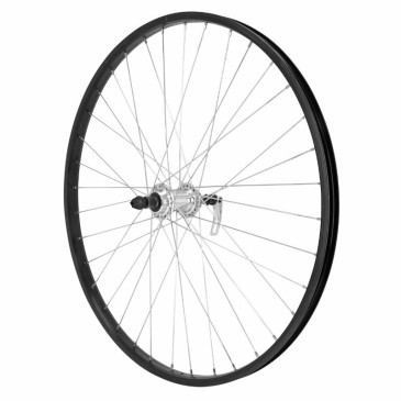 WHEEL FOR MTB - 26" REAR - M110 Black - ALUMINIUM SILVER HUB for 6/7 Freewheel - Quick release 3660429063344