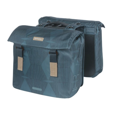 SACOCHE ARRIERE VELO DOUBLE BASIL ELEGANCE 49L BLEU ESTATE FIXATION VELCROS SUR PORTE BAGAGE (49x48x10,5 cm) COMPATIBLE SYSTEME MIK (COMPATIBLE AVEC 157030 INCLUS) 8715019183997