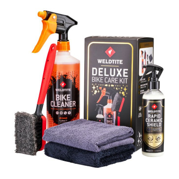 PACK NETTOYANT VELO WELDTITE BIKE CARE DE LUXE POUR CADRE CARBONE ET PEINT - CONTIENT 1 BIKE CLEANER 1l, 1 PROTECTEUR CERAMIQUE 250ml, 2 LINGETTES ET 1 BROSSE 5013863031055