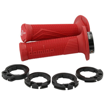 REVETEMENT POIGNEE DOMINO MOTO OFF ROAD D100 ROUGE CLOSED END AVEC LOCK ON 116-125mm (LIVREE AVEC 4 BAGUES) (PAIRE) 8033900016064