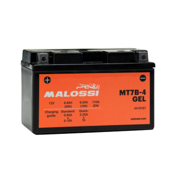 BATTERIE 12V 6,5 Ah MT7B-4 MALOSSI GEL SANS ENTRETIEN PRETE A L'EMPLOI (Lg150xL65xH93mm) (EQUIVALENT YT7B-4 / SLA / GEL) 3700948260500