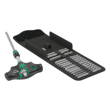 CLIQUET MANCHE EN T WERA 400 KOMPAKT 1/4 AVEC EMBOUTS VISSAGE NOIR/VERT (SET 17 PIECES) -MARQUE ALLEMANDE POUR LES ATELIERS- 4013288222879